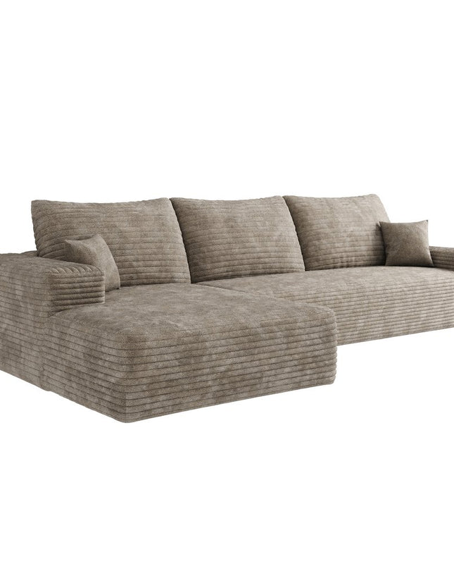 107" Camel Corduroy Modular Compression Foam Sofa With Toss Pillows