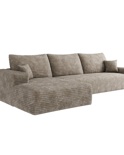 107" Camel Corduroy Modular Compression Foam Sofa With Toss Pillows