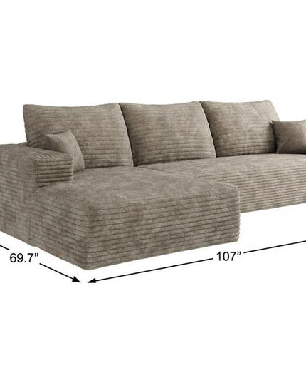 107" Camel Corduroy Modular Compression Foam Sofa With Toss Pillows