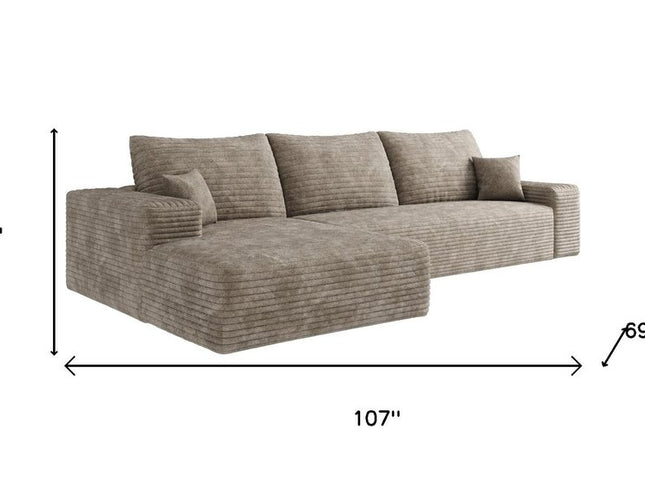 107" Camel Corduroy Modular Compression Foam Sofa With Toss Pillows