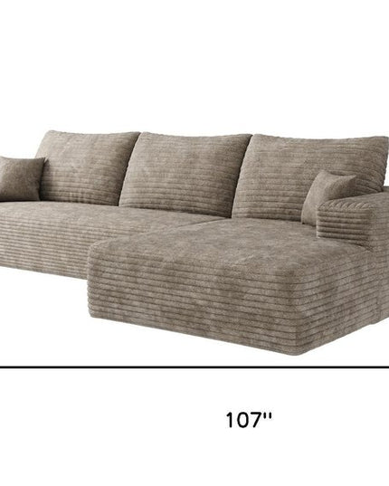 107" Camel Corduroy Modular Compression Foam Sofa With Toss Pillows