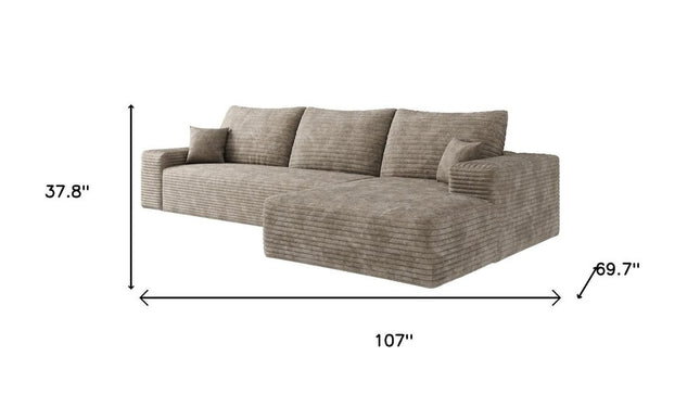 107" Camel Corduroy Modular Compression Foam Sofa With Toss Pillows