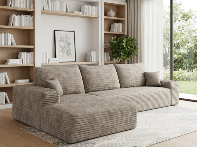 107" Camel Corduroy Modular Compression Foam Sofa With Toss Pillows