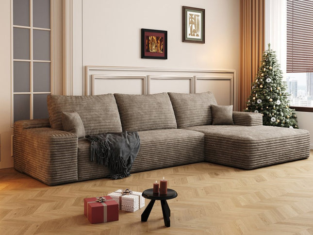 107" Camel Corduroy Modular Compression Foam Sofa With Toss Pillows