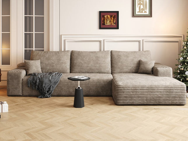 107" Camel Corduroy Modular Compression Foam Sofa With Toss Pillows