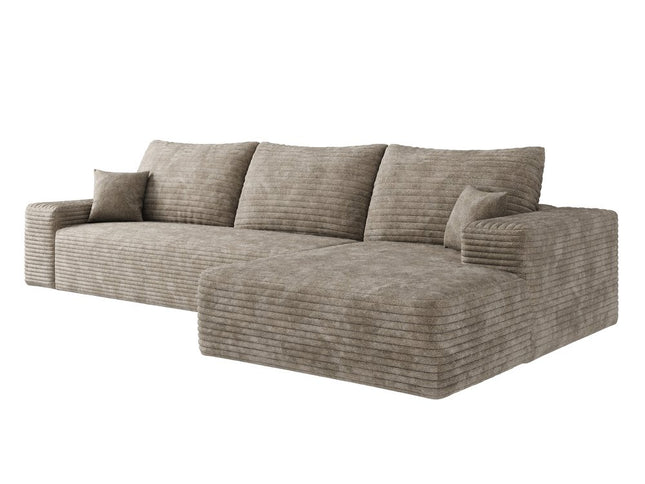 107" Camel Corduroy Modular Compression Foam Sofa With Toss Pillows