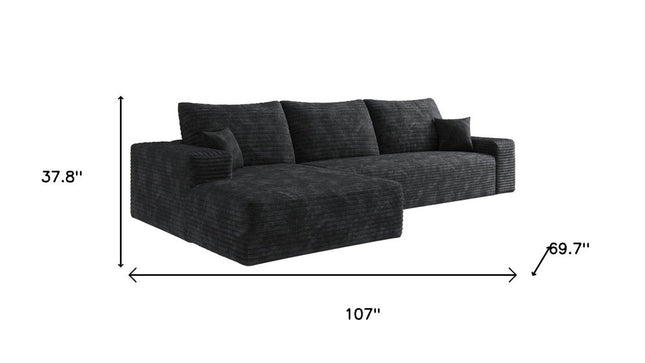 107" Black Corduroy Modular Compression Foam Sofa With Toss Pillows