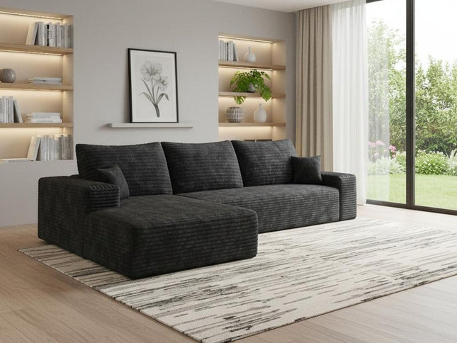 107" Black Corduroy Modular Compression Foam Sofa With Toss Pillows