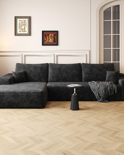 107" Black Corduroy Modular Compression Foam Sofa With Toss Pillows