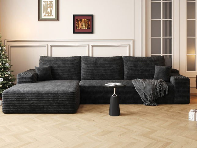 107" Black Corduroy Modular Compression Foam Sofa With Toss Pillows