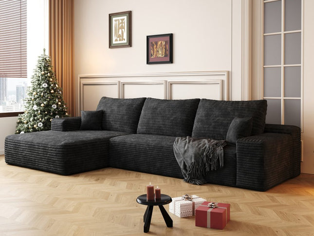 107" Black Corduroy Modular Compression Foam Sofa With Toss Pillows