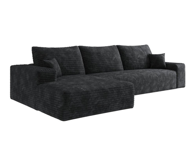 107" Black Corduroy Modular Compression Foam Sofa With Toss Pillows