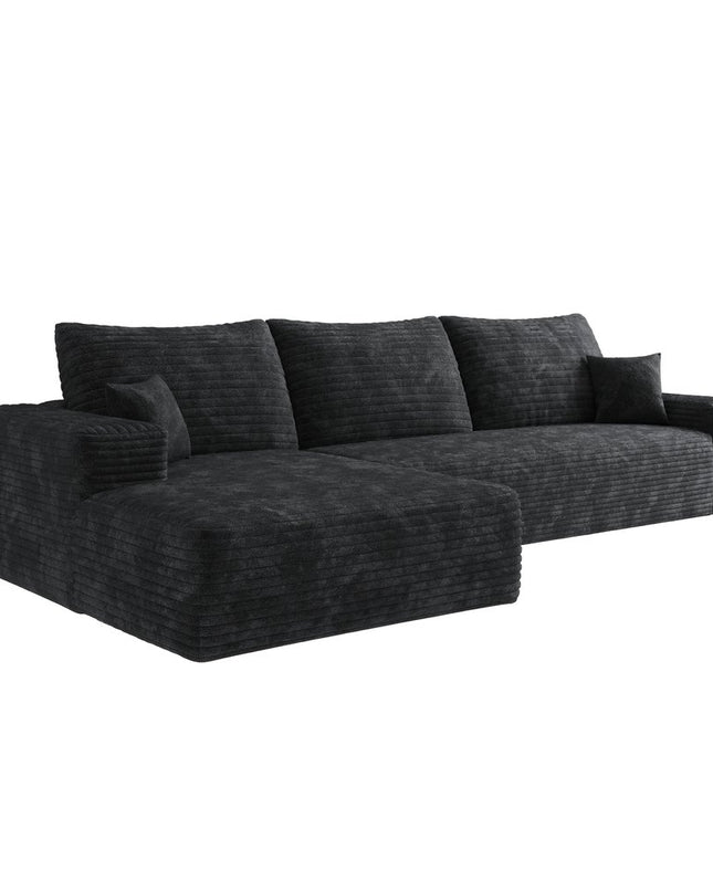107" Black Corduroy Modular Compression Foam Sofa With Toss Pillows
