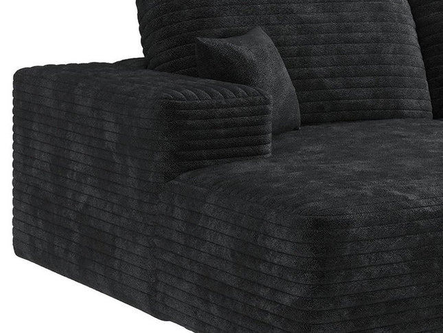 107" Black Corduroy Modular Compression Foam Sofa With Toss Pillows