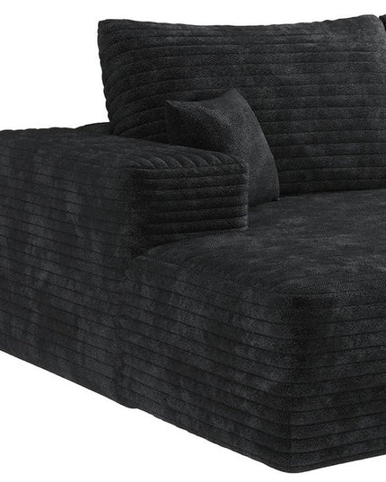 107" Black Corduroy Modular Compression Foam Sofa With Toss Pillows