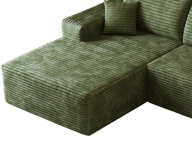 107" Green Corduroy Modular Compression Foam Sofa With Toss Pillows