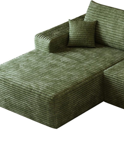 107" Green Corduroy Modular Compression Foam Sofa With Toss Pillows