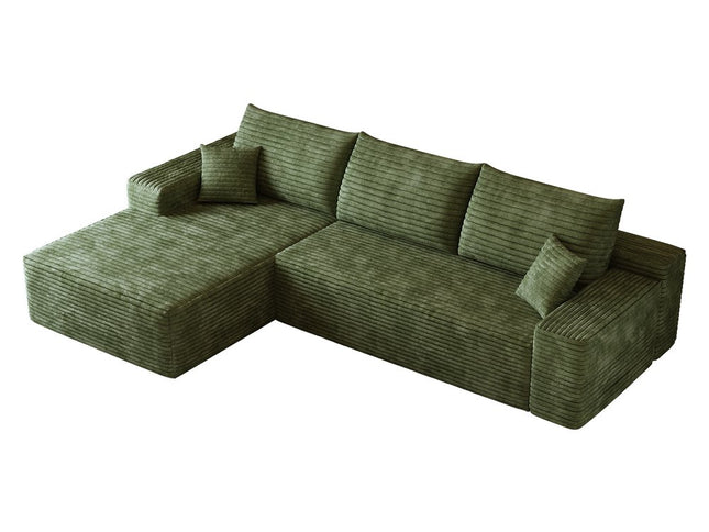 107" Green Corduroy Modular Compression Foam Sofa With Toss Pillows