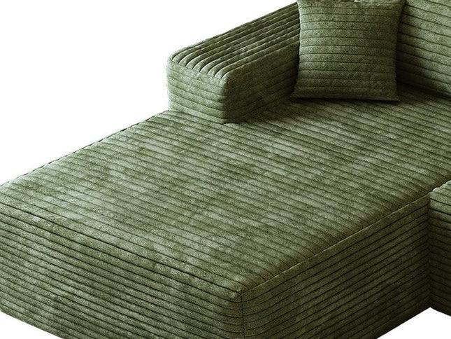 107" Green Corduroy Modular Compression Foam Sofa With Toss Pillows