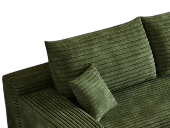 107" Green Corduroy Modular Compression Foam Sofa With Toss Pillows