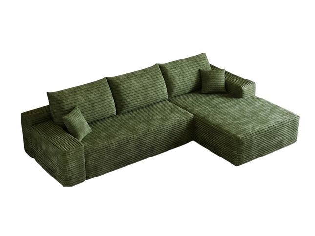 107" Green Corduroy Modular Compression Foam Sofa With Toss Pillows
