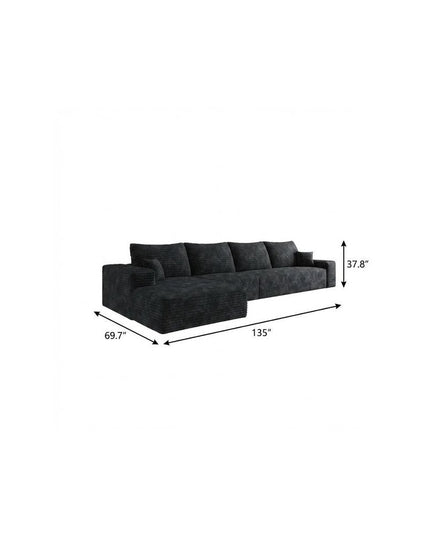 135" Black Corduroy Modular Compression Foam Sofa With Toss Pillows