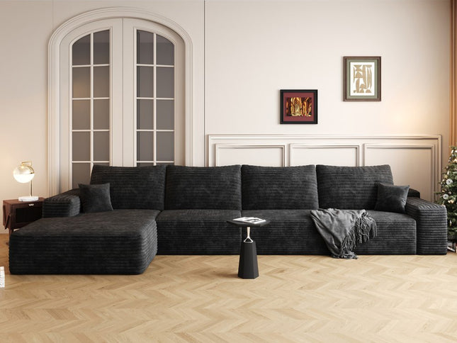 135" Black Corduroy Modular Compression Foam Sofa With Toss Pillows