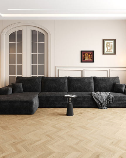 135" Black Corduroy Modular Compression Foam Sofa With Toss Pillows