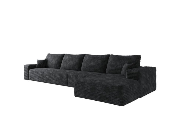 135" Black Corduroy Modular Compression Foam Sofa With Toss Pillows