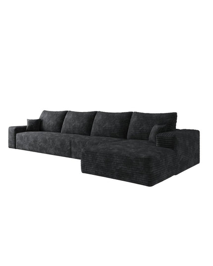 135" Black Corduroy Modular Compression Foam Sofa With Toss Pillows