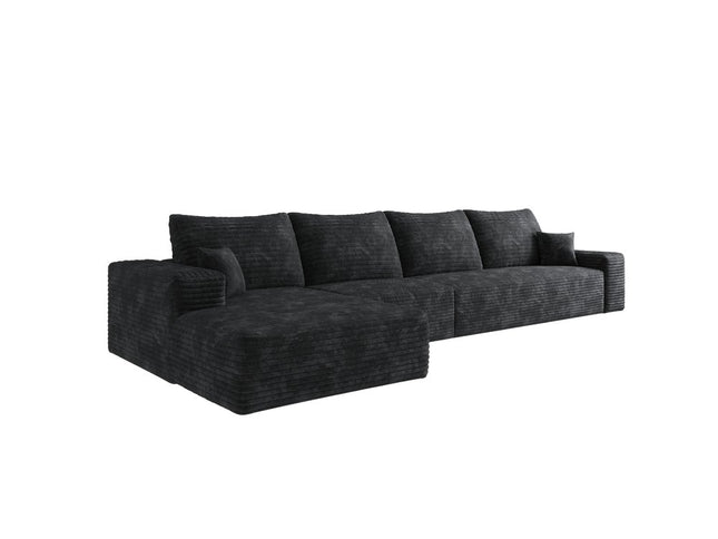 135" Black Corduroy Modular Compression Foam Sofa With Toss Pillows