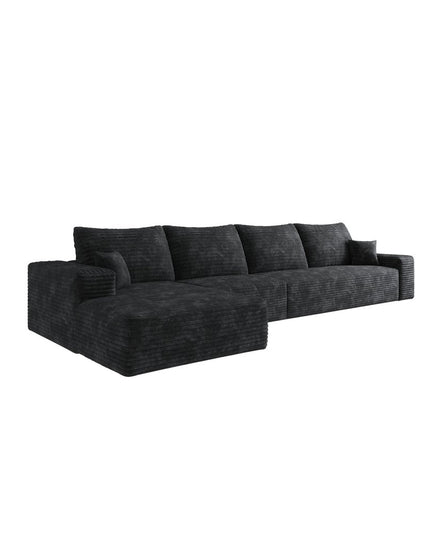 135" Black Corduroy Modular Compression Foam Sofa With Toss Pillows