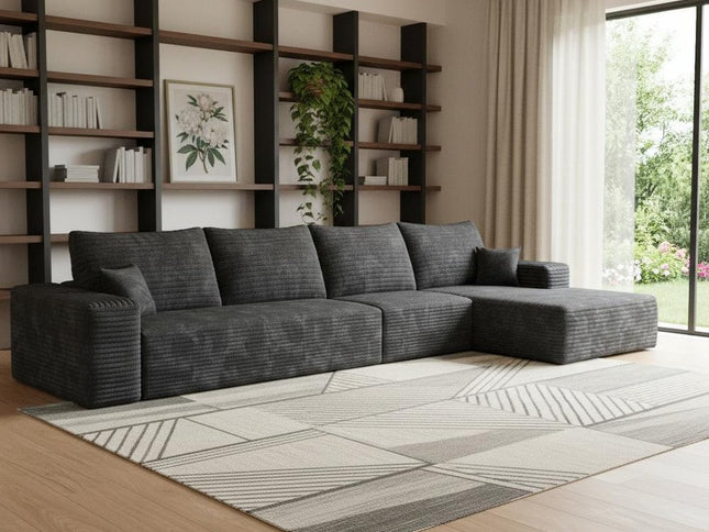 135" Black Corduroy Modular Compression Foam Sofa With Toss Pillows