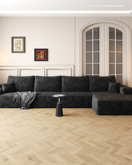 135" Black Corduroy Modular Compression Foam Sofa With Toss Pillows