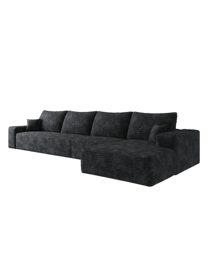 135" Black Corduroy Modular Compression Foam Sofa With Toss Pillows