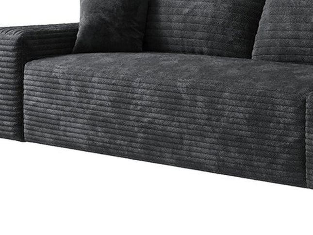135" Black Corduroy Modular Compression Foam Sofa With Toss Pillows