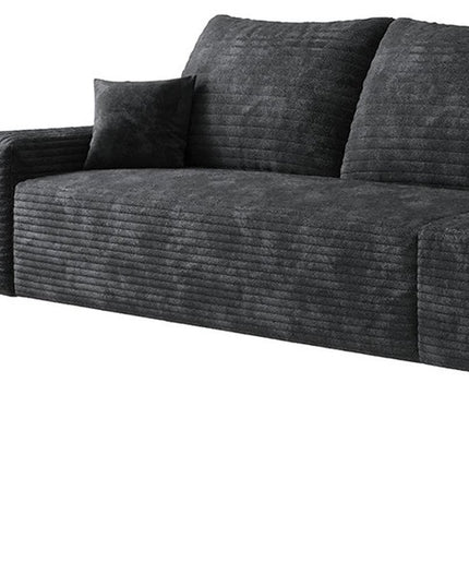 135" Black Corduroy Modular Compression Foam Sofa With Toss Pillows