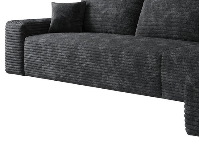 135" Black Corduroy Modular Compression Foam Sofa With Toss Pillows