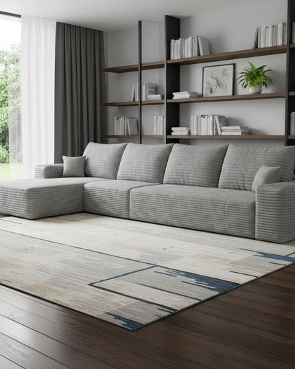 135" Gray Corduroy Modular Compression Foam Sofa With Toss Pillows