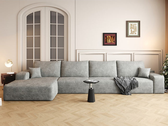 135" Gray Corduroy Modular Compression Foam Sofa With Toss Pillows