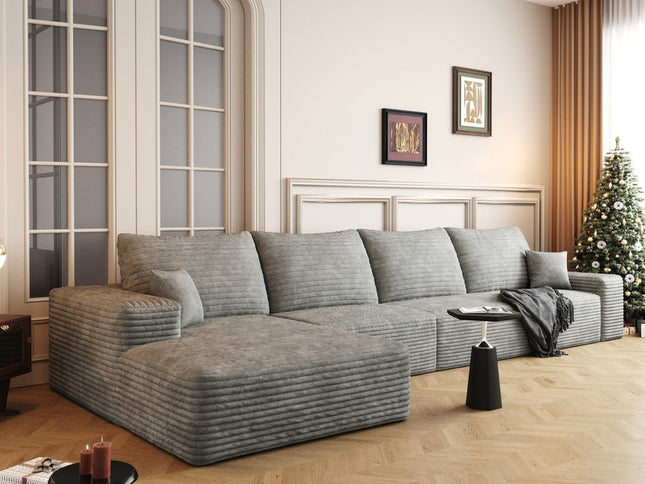 135" Gray Corduroy Modular Compression Foam Sofa With Toss Pillows