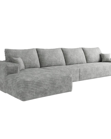 135" Gray Corduroy Modular Compression Foam Sofa With Toss Pillows