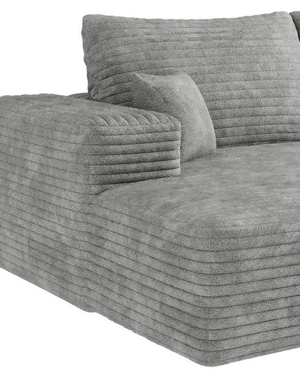 135" Gray Corduroy Modular Compression Foam Sofa With Toss Pillows