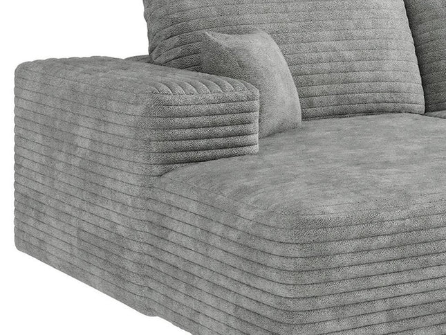 135" Gray Corduroy Modular Compression Foam Sofa With Toss Pillows