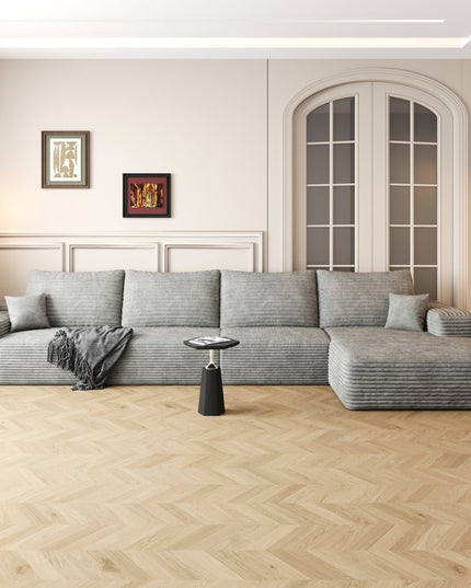 135" Gray Corduroy Modular Compression Foam Sofa With Toss Pillows
