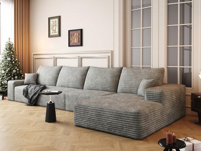 135" Gray Corduroy Modular Compression Foam Sofa With Toss Pillows