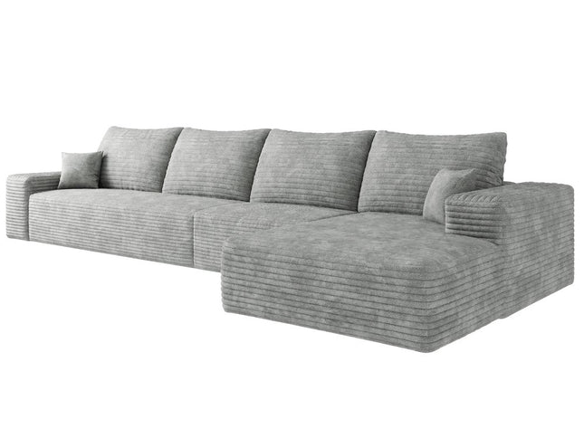 135" Gray Corduroy Modular Compression Foam Sofa With Toss Pillows