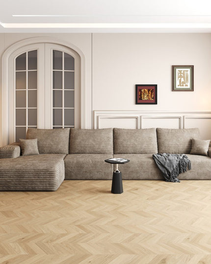 135" Camel Corduroy Modular Compression Foam Sofa With Toss Pillows