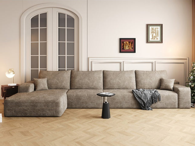 135" Camel Corduroy Modular Compression Foam Sofa With Toss Pillows