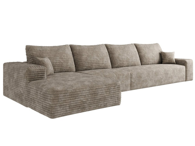 135" Camel Corduroy Modular Compression Foam Sofa With Toss Pillows